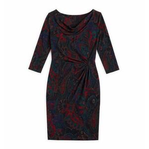 Lauren Ralph Lauren Paisley Print Cowl Neck Ruched Sheath Dress Jersey Size 4